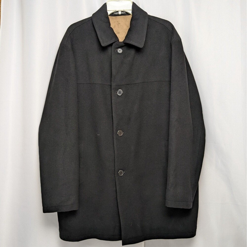 Vintage Wool Cashmere Blend Dress Coat Men’s Lrg-R Black Quiet Luxury Old Money